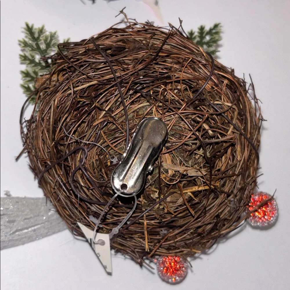 Dove Ornaments in Nest SET OF 13 NEW WHITE DOVE in nest with glitter Tree Clips